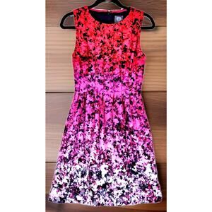 Vince Camuto Dress Fit & Flare Pleated Floral Ombre w/Pockets Pink Sleeveless 4